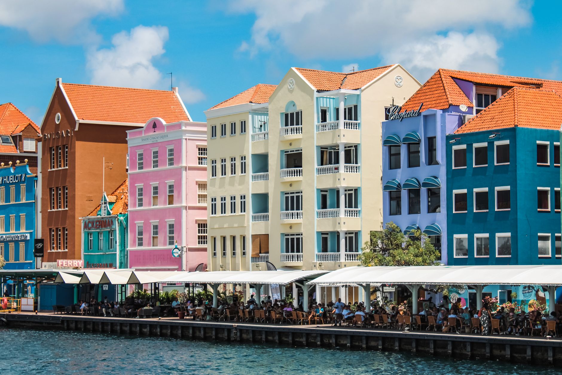 Colorful waterfront facades of Handelskade in Willemstad