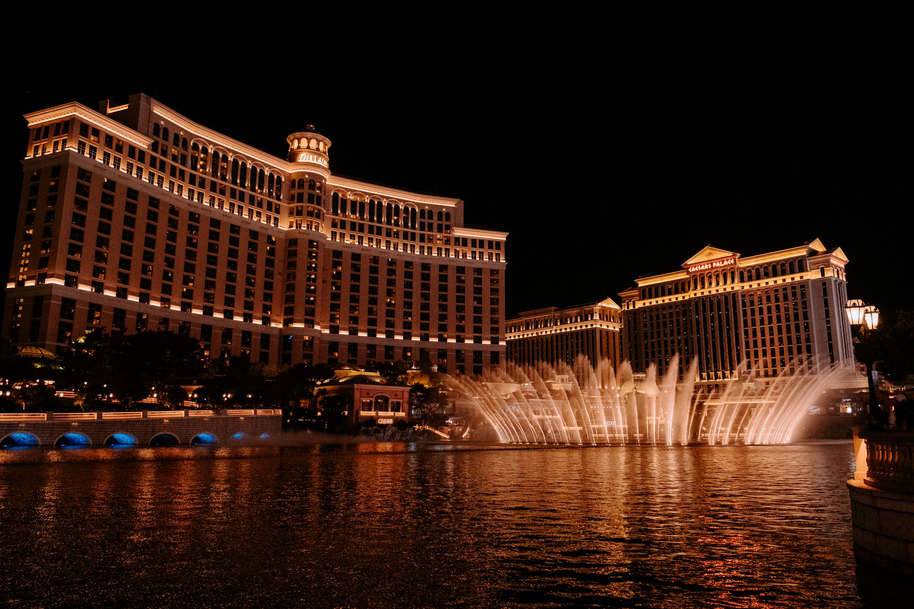 Casinos, shows, and the Strip at night